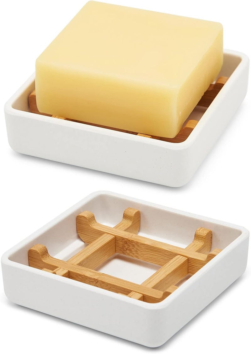 Fufengz Bamboo Soap Dishes for Bar Soap Holders for Shower for Bathroom Sink Bulk Small Wooden Soap Tray Jabonera Pretty Neat Ventilated Soap Dish Disj Disk, Detachable (Single Right Angle White) - Image 1